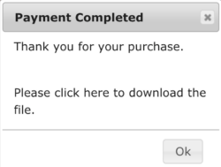 Screenshot of payment completed modal dialog